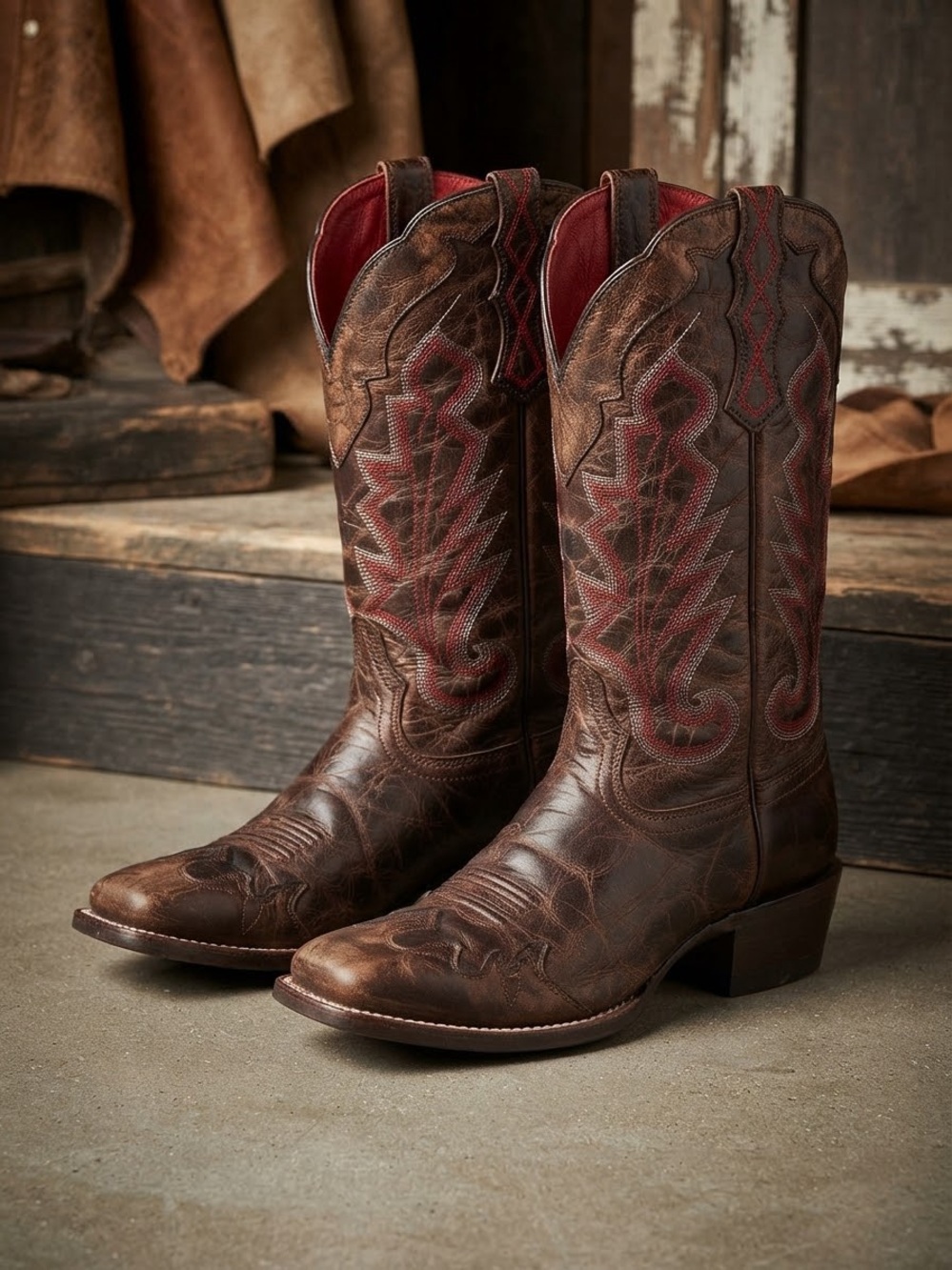 Ariat Men’s Brown Leather Western Cowboy Boots Red details  10012902 Size US 10